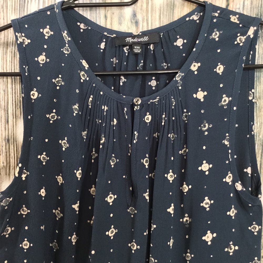 EUC Madewell Sleeveless Blouse Navy/Tan Sz. XXS